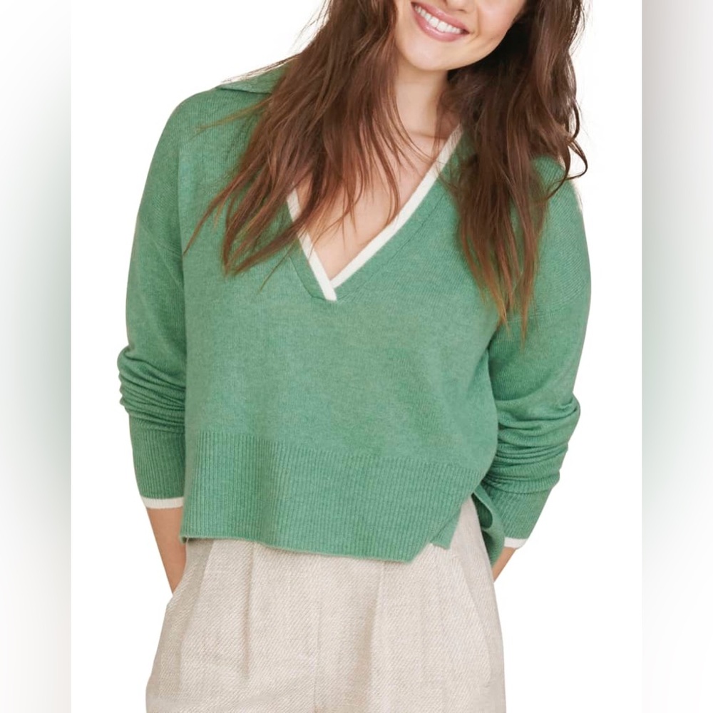 Veronica Beard KoKo Cashmere Green V-Neck Sweater